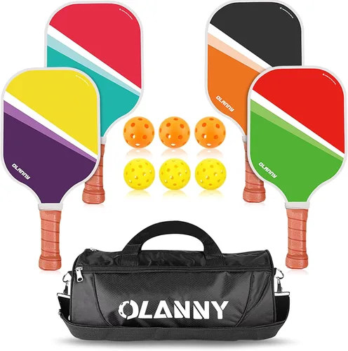 OLANNY Juego de paletas de pickleball de grafito, raquetas de primera calidad, cara de fibra y polímero de núcleo de panal de abeja, incluye paletas