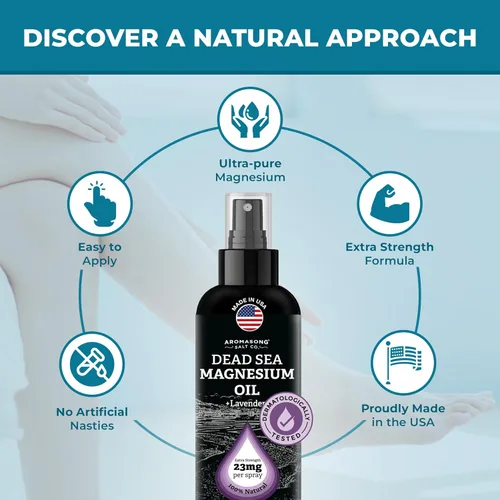 Miniatura 2 de Aromasong Spray de magnesio con lavanda - Fuerza extra (23 mg en cada pulverización) 8 oz - Atomizador de aceite de magnesio natural y puro