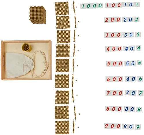 Miniatura 3 de Kghios Montessori Matemáticas Cuentas Juguetes Materiales para Niños Pequeños Cuentas Doradas y Tarjetas Materiales Banco Juego Mil Cubo Sistema