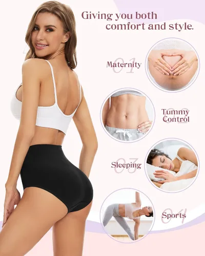 Miniatura 6 de Sunm Boutique Ropa interior de algodón para mujer, de cintura alta, cobertura completa, bragas, talla grande, paquete de 3457