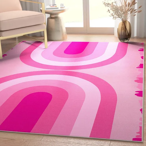 Miniatura 8 de Well Woven Apollo - Alfombra lavable de 3 pies 3 pulgadas x 5 pies, círculos modernos color rosa intenso, para sala de estar, dormitorio y oficina