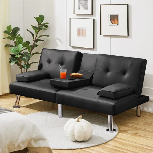 Miniatura 4 de Yaheetech Sofá Cama Convertible Sillón Reclinable Ajustable Moderno de Cuero Sintético Sofá de Dos Plazas Reversible Cama Plegable Tipo Diván