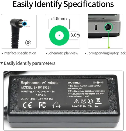 Miniatura 3 de Cargador para portátil de 45 W compatible con laptop HP de 14 pulgadas 14-DK 14-DQ 14-DF 14-DH 14-DS 14-AC 14-AK 14-AL 14-BA Series, 14-DF0023CL