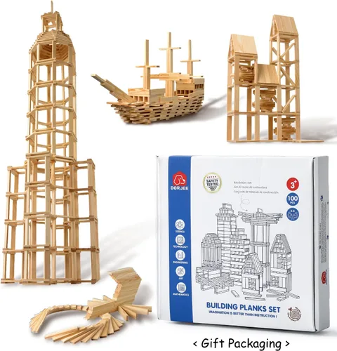 Miniatura 7 de Juego de 100 piezas de bloques de construcción clásicos de madera, juguetes de construcción STEM sólidos para niños, juguetes Montessori