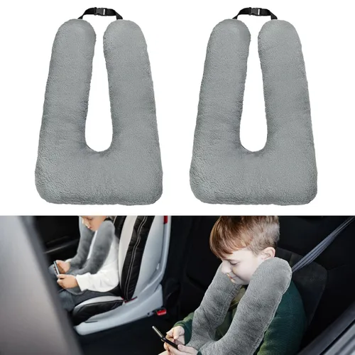 Hoteam 2 almohadas de viaje para automóvil para dormir en forma de U para el asiento trasero, adultos y niños, soporte para cabeza y cuerpo, Gris