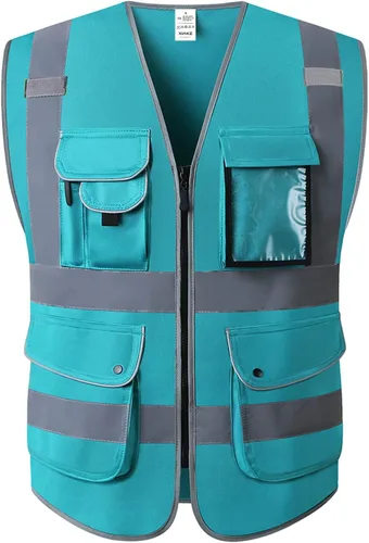 Miniatura 6 de XIAKE Chaleco de seguridad reflectante de alta visibilidad con 9 bolsillos clase 2 para hombres y mujeres, cumple con las normas ANSI/ISEA