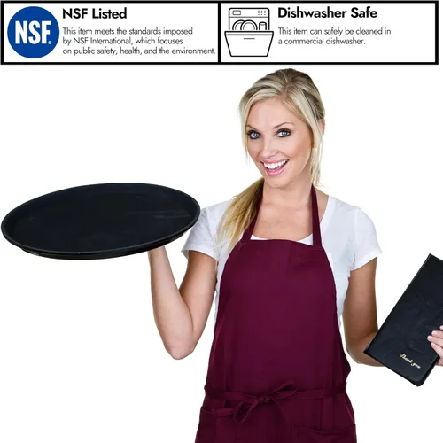Miniatura 5 de CURTA Paquete de 2 bandejas antideslizantes de grado restaurante, NSF, ovalada de 19 x 23 pulgadas, bandeja redonda forrada de goma de plástico