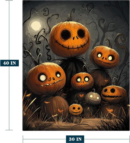 Miniatura 2 de YeeJu Manta de Halloween de calabaza espeluznante vintage para bebé y mascota, acogedora, suave y mullida, manta de forro polar de felpa para sofá