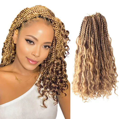 Miniatura 31 de Niseyo - Caja diosa con trenzas de pelo a crochet de 8 pulgadas, paquete de 8 unidades, trenzas de caja a crochet cortas, extremos rizados