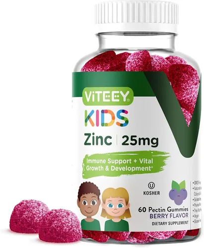 Viteey Gomitas de zinc para niños, 25 mg - Apoyo inmunológico - Potente antioxidante natural, suplemento de vitamina de zinc para niños, vegano, sin