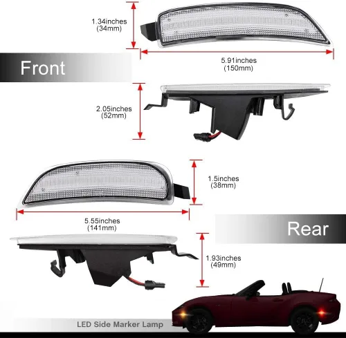 Miniatura 6 de MX-5 Miata repetidor lateral ámbar LED Lámparas de marcador lateral para Mazdo Miata MX-5 LED Turn Singal Kits Powered by SMD Dynamic LED OEM