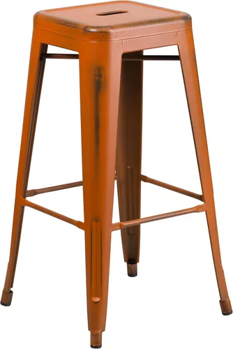 Miniatura 50 de Flash Furniture Lily - Juego de 4 taburetes de bar de metal rojo sin respaldo de 30 pulgadas de alto grado comercial para interiores y exteriores