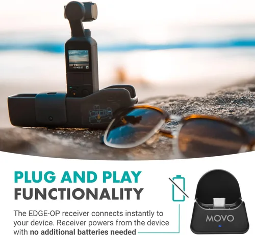 Miniatura 5 de Movo Edge-OP - Micrófono de solapa inalámbrico para Osmo Pocket 1 y 2, micrófono inalámbrico de solapa, transmisor y receptor para video, vlogging