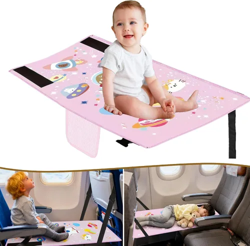 Cama de avión para niños pequeños de 1 a 3 años, cama de viaje portátil con bolsa de transporte, extensor de asiento de avión y reposapiés para