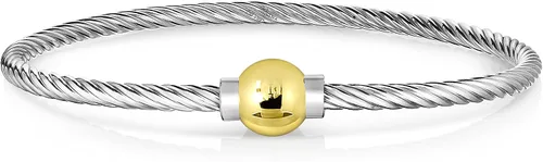 Miniatura 2 de Unique Royal Jewelry Pulsera de plata de ley 925 y bola de oro macizo de 14 quilates con rosca