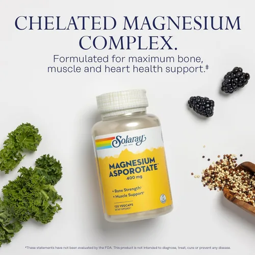 Miniatura 3 de Solaray Asporotato de magnesio 400 mg, aspartato, orotato y citrato complejo, corazón saludable, músculo, nervio y función circulatoria apoyo 180ct