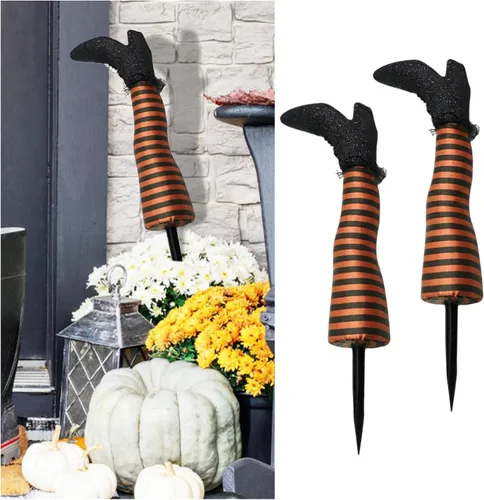Miniatura 8 de Estacas de pata de bruja para patio, 1 par de patas de bruja malvadas de Halloween boca abajo, decoración de jardín, pata de bruja protésica