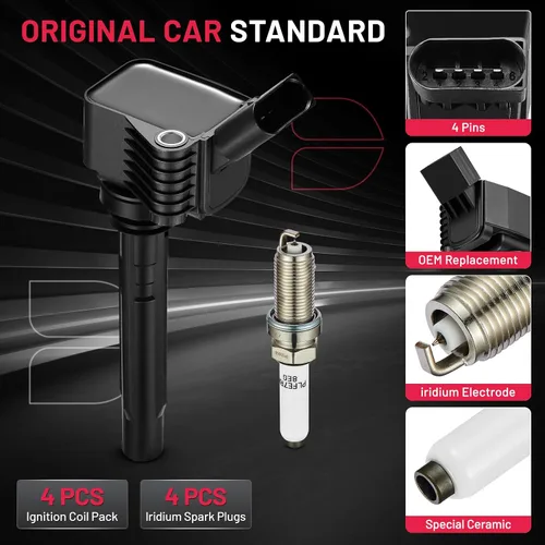 Miniatura 6 de BDFHYK Paquete de bobina de encendido UF716 y bujías de iridio LFER7BHX compatibles con Audi A3 A4 A5 A6 Q5 Q7 S3 S4 TT Volkswagen Beetle Golf