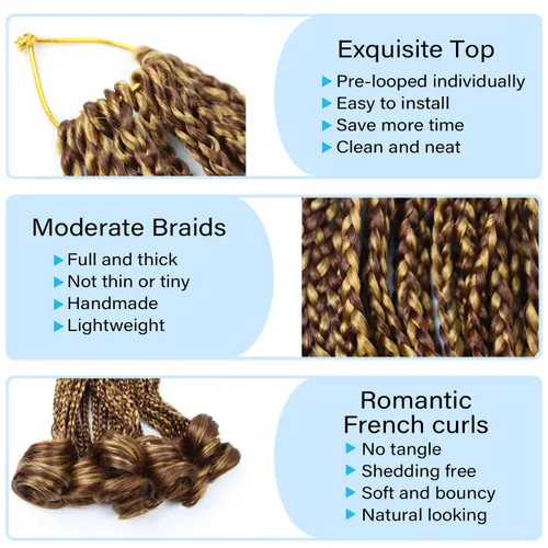 Miniatura 3 de Kaluli - Trenzas de ganchillo rizadas francesas de color mixto para mujeres negras de 10 pulgadas, 7 paquetes de trenzas de caja diosa, pelo