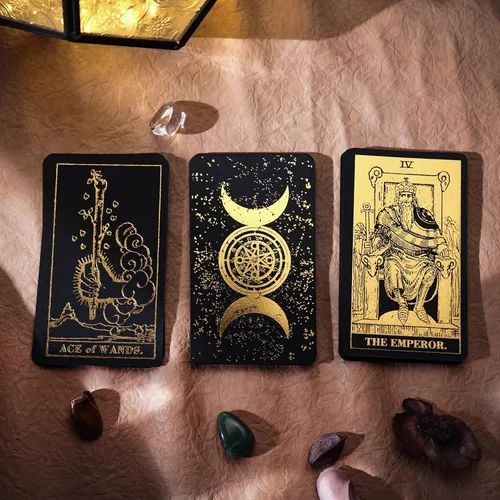 Miniatura 7 de Prophet Baraja de cartas de tarot de lámina dorada, 78 cartas originales juego de adivinación con libro guía para principiantes, cartas de tarot
