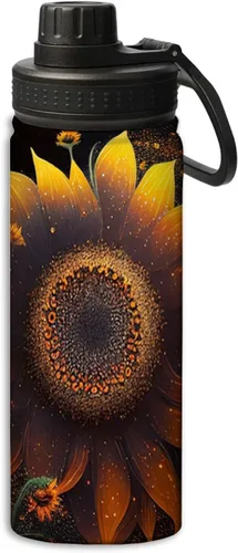 Miniatura 21 de OOZ Calavera y flores patrón 18 oz deportes aislados botellas de agua de acero inoxidable para correr, senderismo, ciclismo, escalada, negro Negro 8