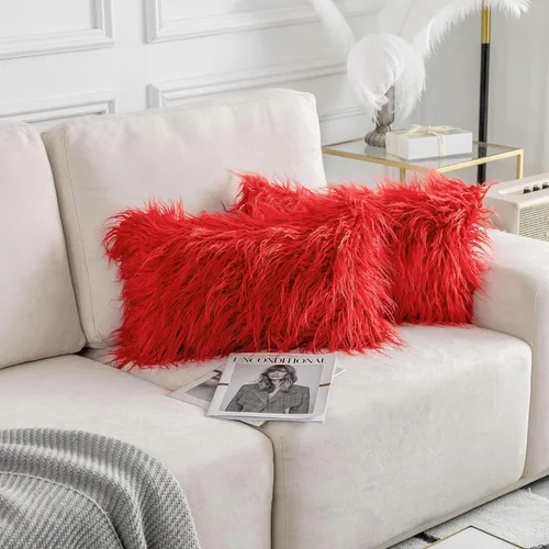 Miniatura 26 de Home Brilliant Juego de 2 fundas de almohada de 18 x 18 pulgadas, color rosa polvoriento, fundas de almohada peludas y esponjosas de 18 x 18 Rosa