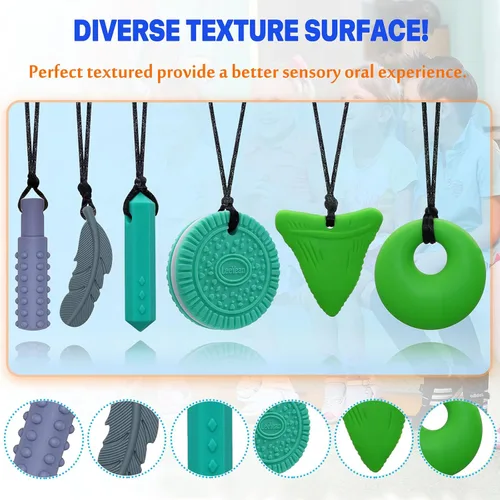 Miniatura 4 de Collares masticables para niños con necesidades sensoriales, collares masticables de silicona para niños y niñas con autismo, TDAH, SPD, Verde