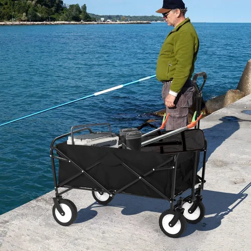Miniatura 7 de Vagón Plegable de Acero Resistente Plegable Utilitario para Exteriores en la Playa con Ruedas Grandes para Arena, Carrito de Jardín para Comestibles