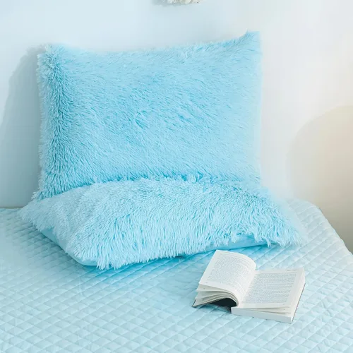 Miniatura 6 de Juego de funda de edredón de felpa azul para cama individual, juego de ropa de cama para niñas de pelo lanudo azul tamaño individual 2 piezas