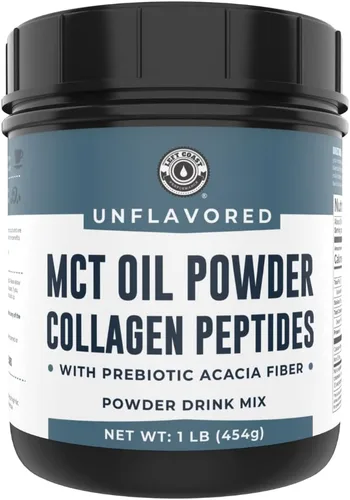 Miniatura 10 de MCT - Aceite en polvo con fibra de acacia y péptidos de colágeno, proteína de colágeno prebiótica, 0.35 onzas de MCT de cocos, crema de café keto