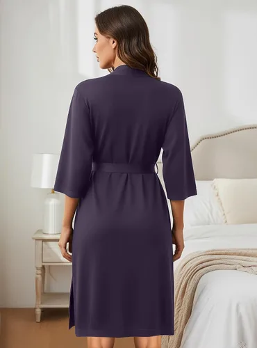 Miniatura 2 de NY Threads Bata de baño de punto largo para mujer, manga 34, kimono suave, ligero, ropa de descanso