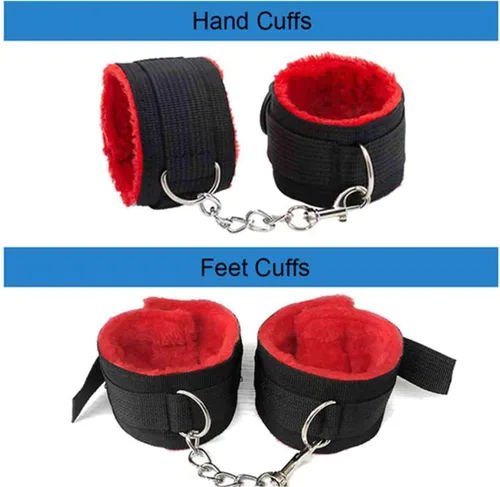 Miniatura 2 de Juego de amarres de cuello a muñeca detrás de la espalda, color rojo, juego de amarres sexuales para mujeres para barra de muñeca, esposas sexuales