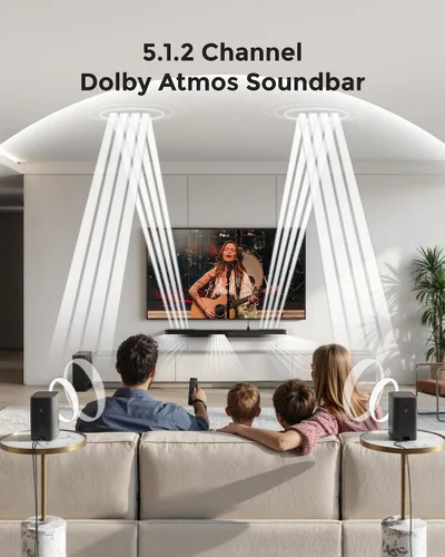 Miniatura 2 de ULTIMEA Sistema de sonido envolvente de 5.1.2 canales para TV con Dolby Atmos, barra de sonido para Smart TV con 2 altavoces envolventes, barra