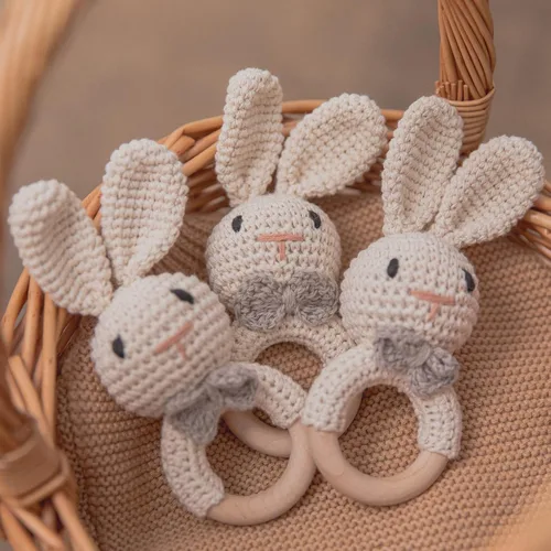 Miniatura 8 de Sonajero de bebé de ganchillo, juguete agitador de bebé, sonajeros de bebé de 0 a 6 meses, juguetes hechos a mano, sonajero de conejo de Pascua