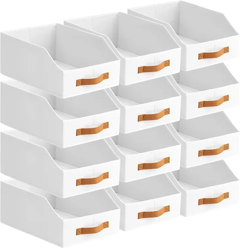 Miniatura 19 de Homsorout Contenedores de almacenamiento de tela para organizar, paquete de 6 cajas de almacenamiento grandes trapezoidales plegables con asa