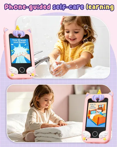Miniatura 3 de UCIDCI Unicorn - Juguetes de teléfono inteligente para niñas de 3 a 7 años con doble cámara, teléfono para niños pequeños con juegos de aprendizaje