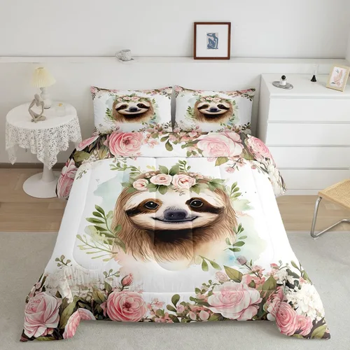 Miniatura 11 de Erosebridal Lindo juego de edredón con diseño de gatos, ropa de cama con temática de animales, edredón y juegos de ropa de cama de flores coloridas