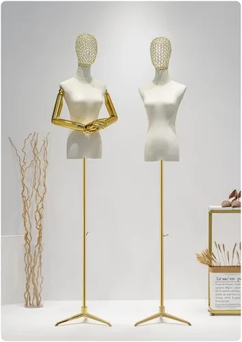 Miniatura 3 de Forma de vestido de maniquí dorado ajustable con trípode, brazos y cabeza desmontables, modelo de visualización de tamaño mediano para ropa, joyas