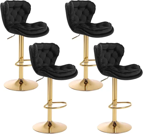 Miniatura 9 de Juego de 2 taburetes de bar giratorios de altura de mostrador con parte trasera tapizada de terciopelo, taburete ajustable, taburete de bar moderno