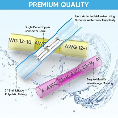 Miniatura 2 de TICONN Kit de conectores a tope termorretráctiles de 60 piezas, empalme a tope AWG 14 – 12, terminales de crimpado de cables eléctricos marinos