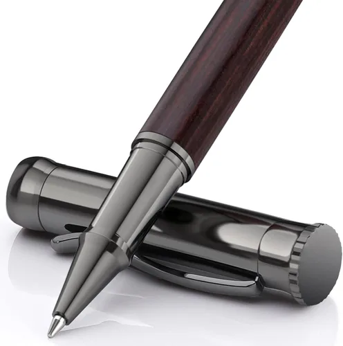 WEMATE - Juego de bolígrafos de madera con rodillo, 2 recargas de tinta adicionales (1 negra y 1 azul), elegante bolígrafo de escritura, bonito