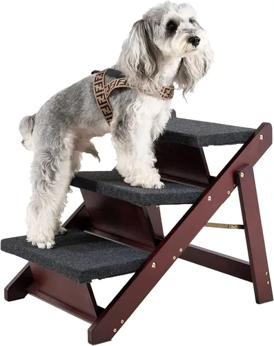 Miniatura 11 de MEWANG - Escaleras de madera para mascotas/escalones para mascotas, escaleras plegables 2 en 1 y rampa para camas y autos, escalera portátil