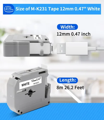 Miniatura 3 de FreshWorld Paquete de 5 cintas M-K231 de repuesto para cinta Brother M de 0.472 in, 0.47 pulgadas, MK-231 M231 M-231 M-K231S, negro sobre blanco