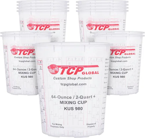 Custom Shop Vasos de mezcla de pintura, 64 onzas (paquete de 12) – Vasos medidores de plástico para líquidos, pintura automotriz, resina epoxi, arte
