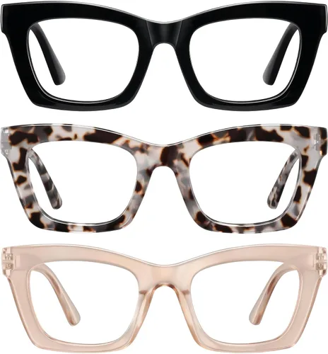 Miniatura 9 de Reading Glasses for Women - Stylish Blue Light Blocking Glasses Square Readers with Spring Hinge C1-tortuga blanca