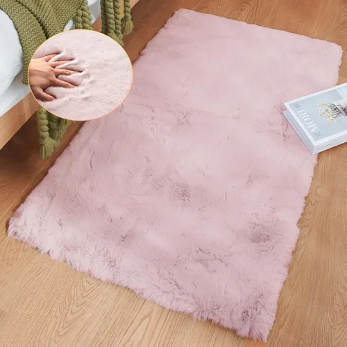 Miniatura 66 de ORINOVA Alfombra de felpa marrón claro beige de 8 x 10 pies para sala de estar, alfombra bohemia esponjosa de piel de conejo grande para dormitorio