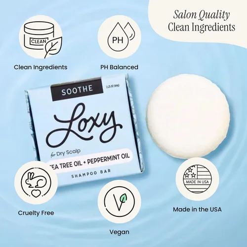 Miniatura 6 de Loxy - Jabón en barra de champú calmante para la caspa, el cuero cabelludo seco y con picazón Aceite de menta, lima y árbol de té Vegano y libre
