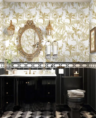 Miniatura 9 de Heroad Papel tapiz de leopardo bohemio para despegar y pegar, papel de contacto blanco y dorado, papel de pared de animales de la selva, papel tapiz