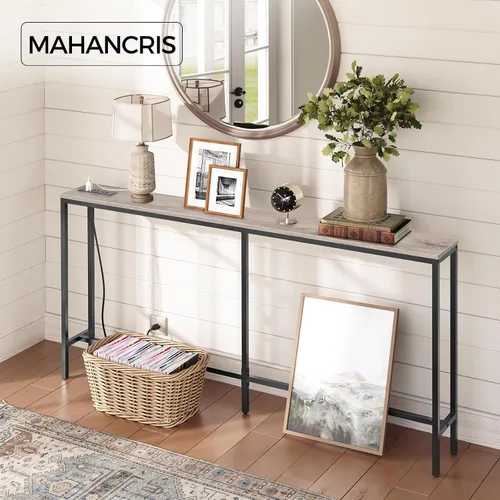 Miniatura 5 de MAHANCRIS Mesa consola delgada con tomas de corriente, mesa de sofá estrecha de 63 pulgadas, mesa detrás del sofá con estación de carga, mesa