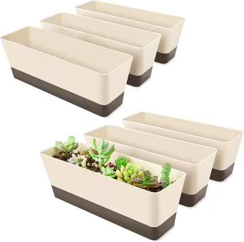 Miniatura 9 de GREANER Macetero para alféizar de ventana, 1 paquete de 12 x 3.8 pulgadas rectangular de hierbas con bandeja, moderna maceta de plástico